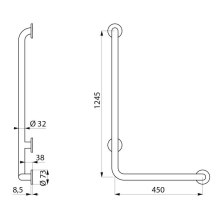 Delabie Handlauf L-Form D32 H1245mm Nylon weiß