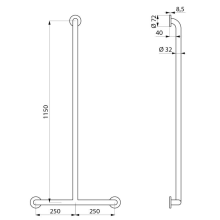 Delabie Handlauf T-Form D32 1150x500mm Edst. hgl.pol.