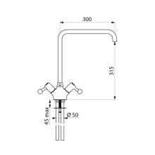 Delabie Stand MBatt. 1-Lochbrg. 100l/min, Schwenkausl.D22 L300 H315mm