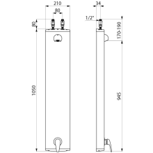 Delabie Duschelement Alu. mit EHM, Anschluss oben, Brausekopf 6 l/min