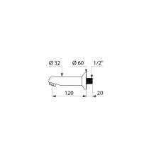 Delabie Wand Ausl. fest G1/2B L120 H16 D32 Str.-Regl. m. Ros.D60mm