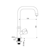 Delabie Stand Vent. G1/2B U-Auslauf H190 L150mm m.Oberteil LONG-LIFE