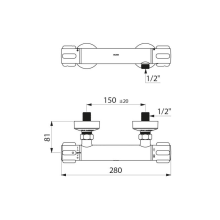 Delabie Brause-Thermostatarmatur SECURITHERM, Anschlüsse STOP/CHECK