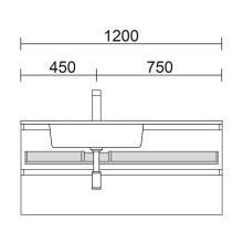 Obere Schudable für WTU 1200 mm mit siphonausschnitt links, Tiefe 45 1150 x 90 x 350 mm