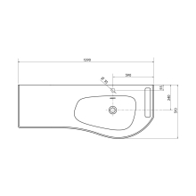 Waschtisch MAM 1290 links mit handtuchhalter mit Handtuchhalter, ohne Siphon und Clickerabfluss SOLID SURFACE WEIß MATT 1290 x 12 x 510 mm