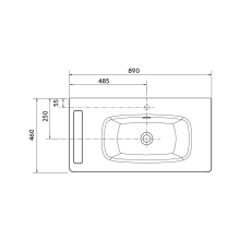 Waschtisch UNIIQ 890 Wasserhahn optional, Handtuchhalter optional, ohne Siphon und Clickerabfluss SOLID SURFACE WEIß MATT 890 x 12 x 460 mm