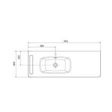 Waschtisch UNIIQ 990 rechts Wasserhahn optional, Handtuchhalter optional, ohne Siphon und Clickerabfluss SOLID SURFACE WEIß MATT 990 x 12 x 460 mm
