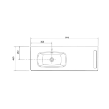 Waschtisch UNIIQ 990 rechts Wasserhahn optional, Handtuchhalter optional, ohne Siphon und Clickerabfluss SOLID SURFACE WEIß MATT 990 x 12 x 460 mm