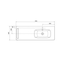 Waschtisch UNIIQ 990 rechts Wasserhahn optional, Handtuchhalter optional, ohne Siphon und Clickerabfluss SOLID SURFACE WEIß MATT 990 x 12 x 460 mm