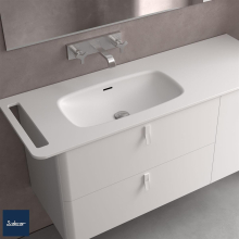 Waschtisch UNIIQ 1290 Wasserhahn optional, Handtuchhalter optional, ohne Siphon und Clickerabfluss SOLID SURFACE WEIß MATT 1290 x 12 x 460 mm