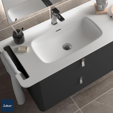 Waschtisch UNIIQ 1290 Wasserhahn optional, Handtuchhalter optional, ohne Siphon und Clickerabfluss SOLID SURFACE WEIß MATT 1290 x 12 x 460 mm