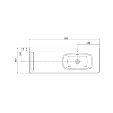Waschtisch UNIIQ 1290 Wasserhahn optional, Handtuchhalter optional, ohne Siphon und Clickerabfluss SOLID SURFACE WEIß MATT 1290 x 12 x 460 mm