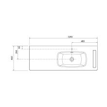 Waschtisch UNIIQ 1290 Wasserhahn optional, Handtuchhalter optional, ohne Siphon und Clickerabfluss SOLID SURFACE WEIß MATT 1290 x 12 x 460 mm