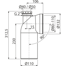 Alcadrain Anschluss für Stand-WC, 90°-Bogen mit DN 40/50 Anschluss, DN 110, Länge 230 mm, PP, weiß