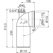 Alcadrain A90-90P40A   WC Anschlussbogen 90° mit Konnektor Anschluss DN40