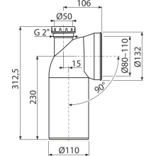 Alcadrain A90-90P50A  WC Anschlussbogen 90° mit Konnektor Anschluss DN50