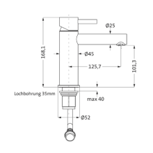 Herzbach DESIGN iX WT-Einlochbatterie M-Size Eco ohne Ablauf Edelstahl