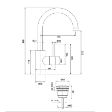 Herzbach DEEP iX Waschtisch-Einlochbatterie L-Size Griff seitlich mit PUSH-Ablauf Edelstahl