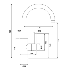 Herzbach DEEP iX Waschtisch-Einlochbatterie L-Size Griff seitlich ohne Ablauf Edelstahl