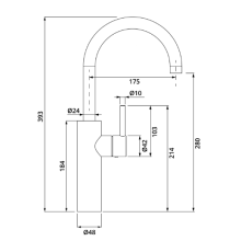 Herzbach DEEP Waschtisch-Einlochbatterie XL-Size Griff seitlich ohne Ablauf Chrom