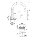 Herzbach DEEP Zweiloch-Armatur 140mm mit PUSH-Ablauf Chrom