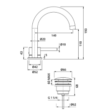 Herzbach DEEP iX Zweiloch-Armatur 140mm mit PUSH-Ablauf Edelstahl