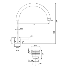 Herzbach DEEP Zweiloch-Armatur 220mm mit PUSH-Ablauf Chrom