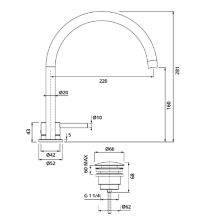 Herzbach DEEP iX Zweiloch-Armatur 220mm mit PUSH-Ablauf Edelstahl