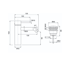 Herzbach DEEP Waschtisch-Einlochbatterie M-Size 130mm mit PUSH-Ablauf Chrom