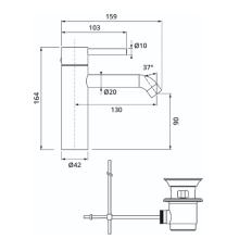 Herzbach DEEP Waschtisch-Einlochbatterie M-Size 130mm mit Zugstangen-Ablaufgarnitur Chrom