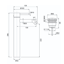 Herzbach DEEP Waschtisch-Einlochbatterie XL-Size 130mm mit PUSH-Ablauf Chrom