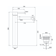 Herzbach DEEP iX Waschtisch-Einlochbatterie XL-Size 170mm mit PUSH-Ablauf Edelstahl