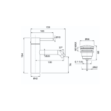 Herzbach DEEP Waschtisch-Einlochbatterie M-Size 130mm Niederdruck mit PUSH-Ablauf Chrom