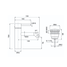 Herzbach DEEP iX Waschtisch-Einlochbatterie M-Size 130mm Niederdruck mit PUSH-Ablauf Edelstahl