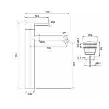 Herzbach DEEP iX Waschtisch-Einlochbatterie XL-Size 170mm Niederdruck mit PUSH-Ablauf Edelstahl