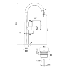 Herzbach DEEP Waschtisch-Einlochbatterie Slim L-Size Griff seitlich mit PUSH-Ablauf Chrom