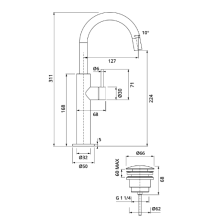 Herzbach DEEP iX Waschtisch-Einlochbatterie Slim L-Size Griff seitlich mit PUSH-Ablauf Edelstahl