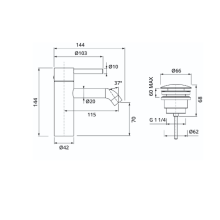 Herzbach DEEP iX Waschtisch-Einlochbatterie S-Size 115mm mit PUSH-Ablauf Edelstahl