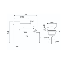 Herzbach DEEP iX Waschtisch-Einlochbatterie S-Size 130mm mit PUSH-Ablauf Edelstahl