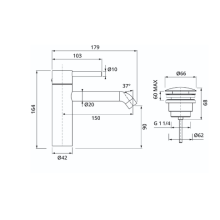 Herzbach DEEP Waschtisch-Einlochbatterie M-Size 150mm mit PUSH-Ablauf Chrom