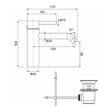 Herzbach DEEP Waschtisch-Einlochbatterie M-Size 150mm mit Zugstangen-Ablaufgarnitur Chrom