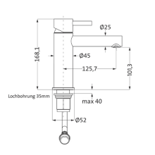 Herzbach DESIGN iX PVD WT-Einlochbatt. M-Size ohne Ablauf Brass Steel