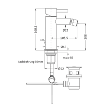 Herzbach DESIGN iX PVD Bidet-Einlochbatterie mit Ablauf Black Steel