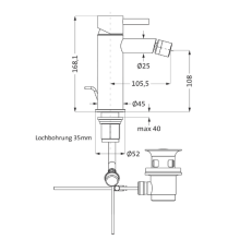 Herzbach DESIGN iX PVD Bidet-Einlochbatterie mit Ablauf Brass Steel
