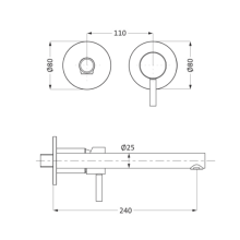 Herzbach DESIGN iX PVD Waschtisch-Wandbatterie Farbset 240mm Black Steel