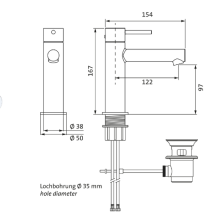 Herzbach SIRO WT-Einlochbatterie M-Size mit Ablauf Chrom