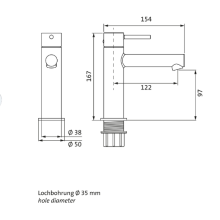Herzbach SIRO WT-Einlochbatterie M-Size ohne Ablauf Chrom