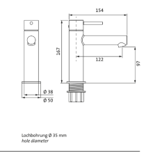 Herzbach SIRO WHITE WT-Einlochbatterie M-Size ohne Ablauf Weiß matt