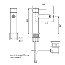 Herzbach SIRO Bidet-Einlochbatterie mit Ablauf Chrom