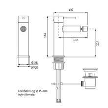 Herzbach SIRO PVD GOLD Bidet-Einlochbatterie mit Ablauf Gold